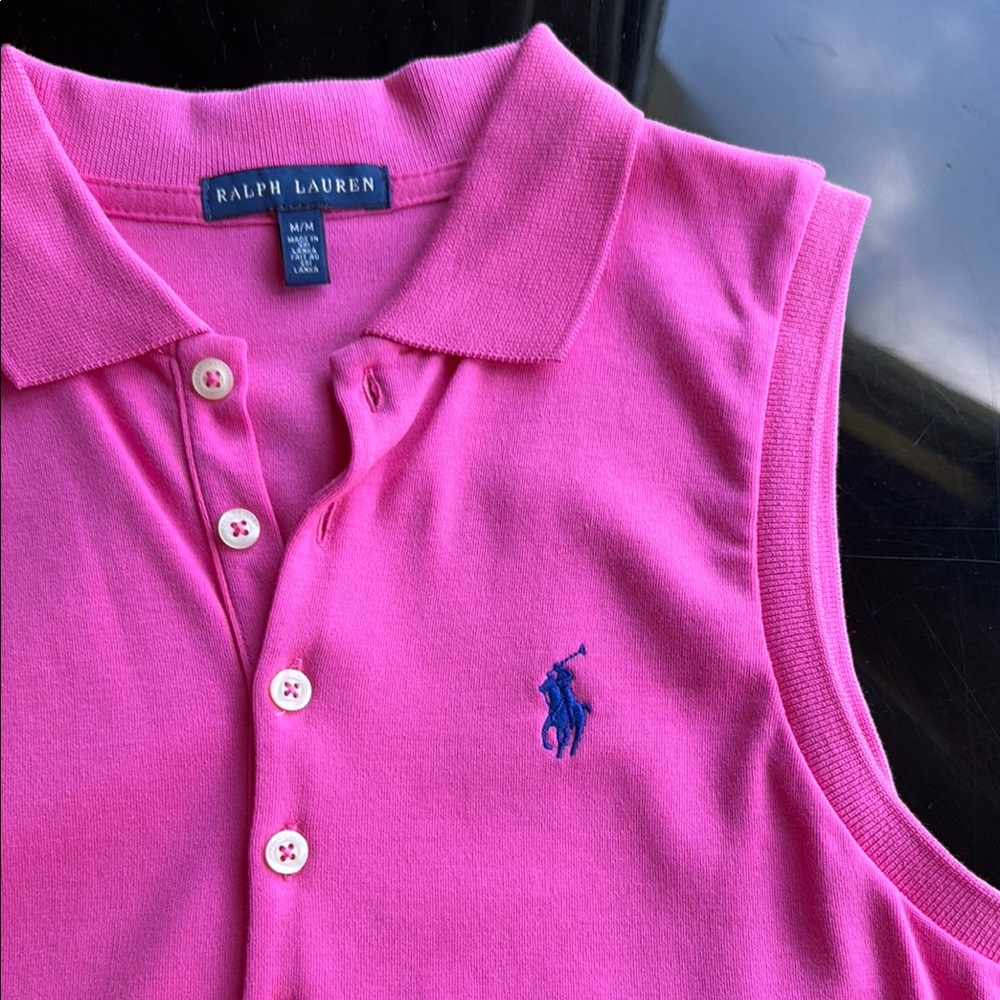 Ralph Lauren Sleeveless Polo - Bright Pink with Blue Pony - Picture 2 of 5